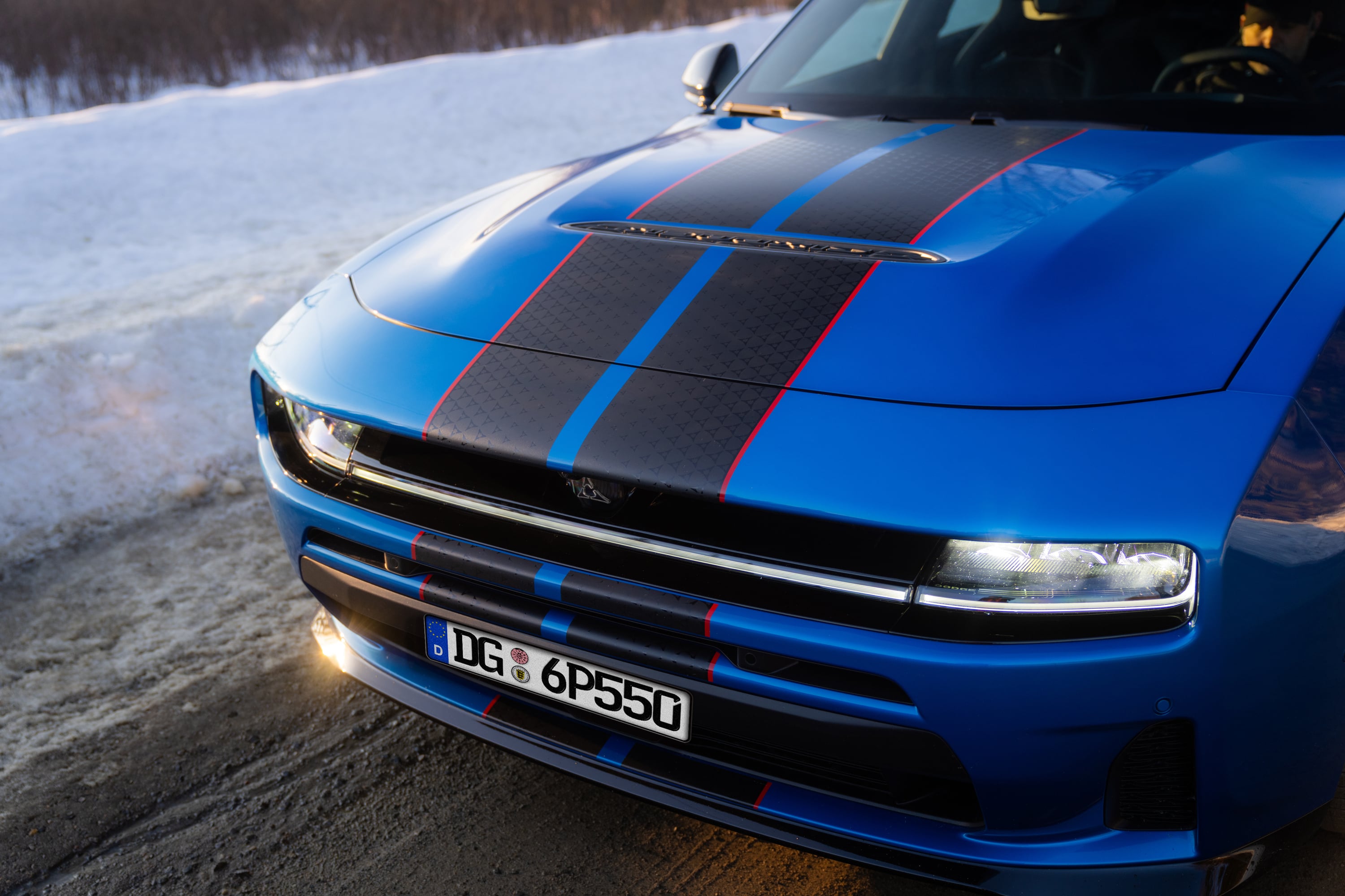Official Dodge Charger R/T hood detail with optional dual stripes