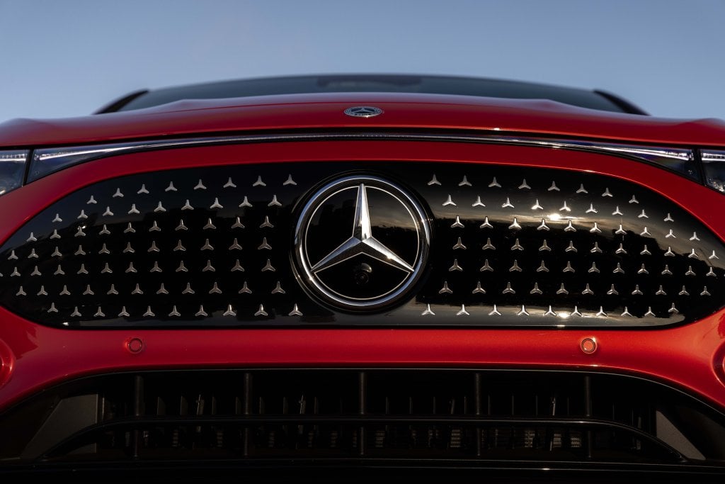 Official Mercedes-Benz electric CLA 250+ launch image: close-up of the star-pattern front panel
