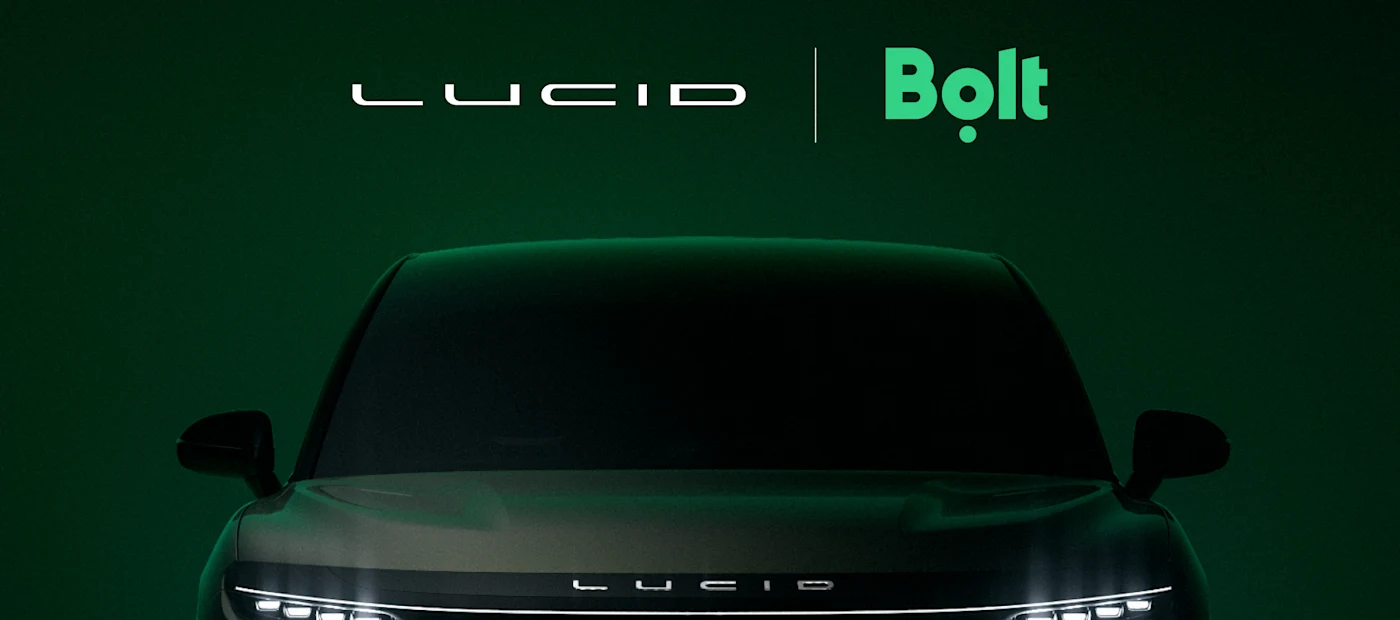 A Lucid autonomous vehicle rendering from the Lucid and Bolt partnership announcement to deploy robotaxis across European cities