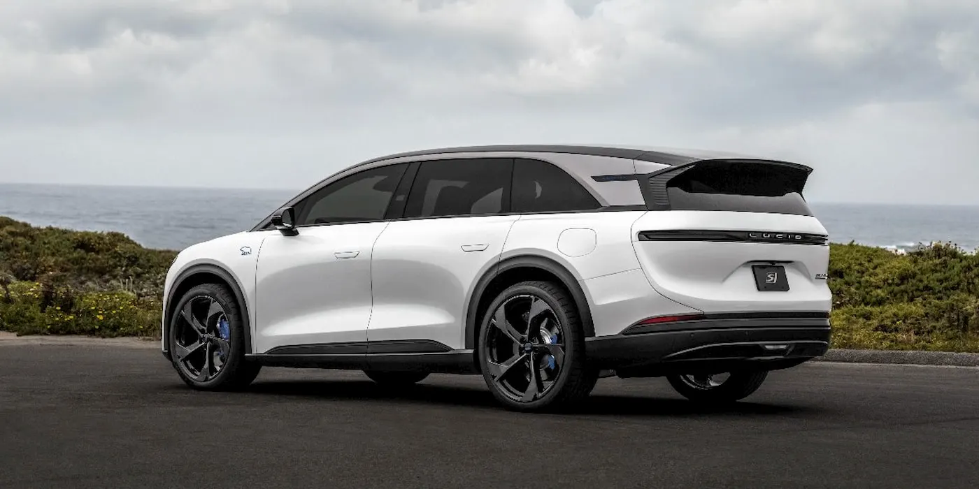 Rear three-quarter view of the Lucid Gravity GT-S electric SUV