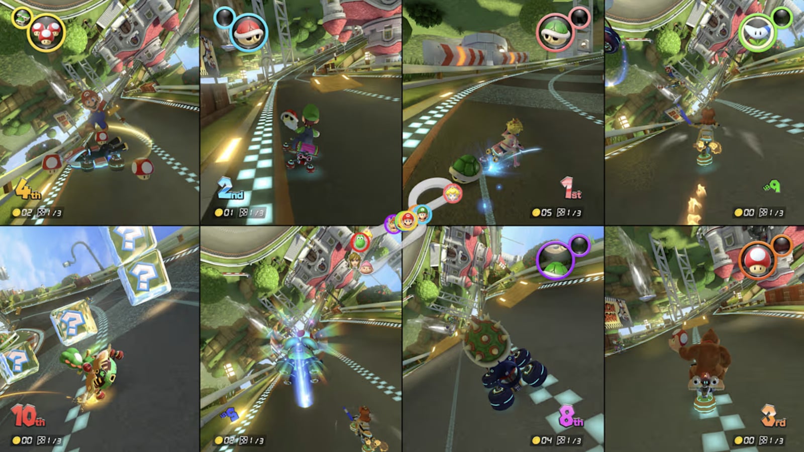 Mario Kart 8 Deluxe eight-player split-screen on Switch 2