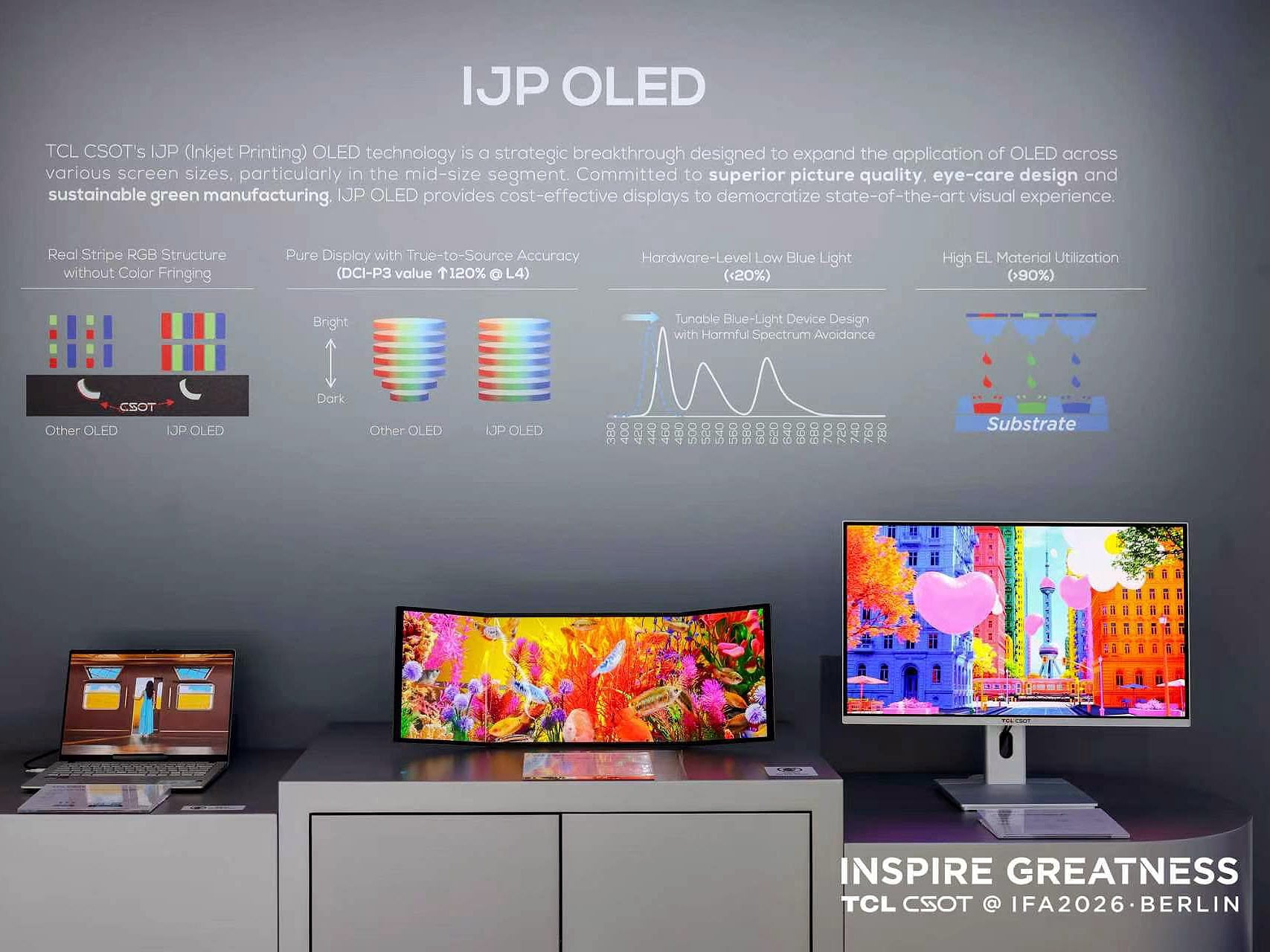 TCL CSOT 28-inch tri-fold portable OLED monitor prototype shown partly unfolded at IFA 2026
