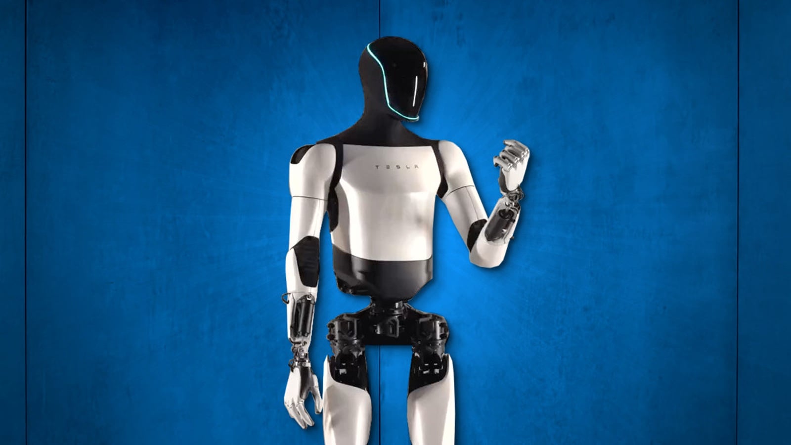 Tesla Optimus humanoid robot standing with its hands at its sides