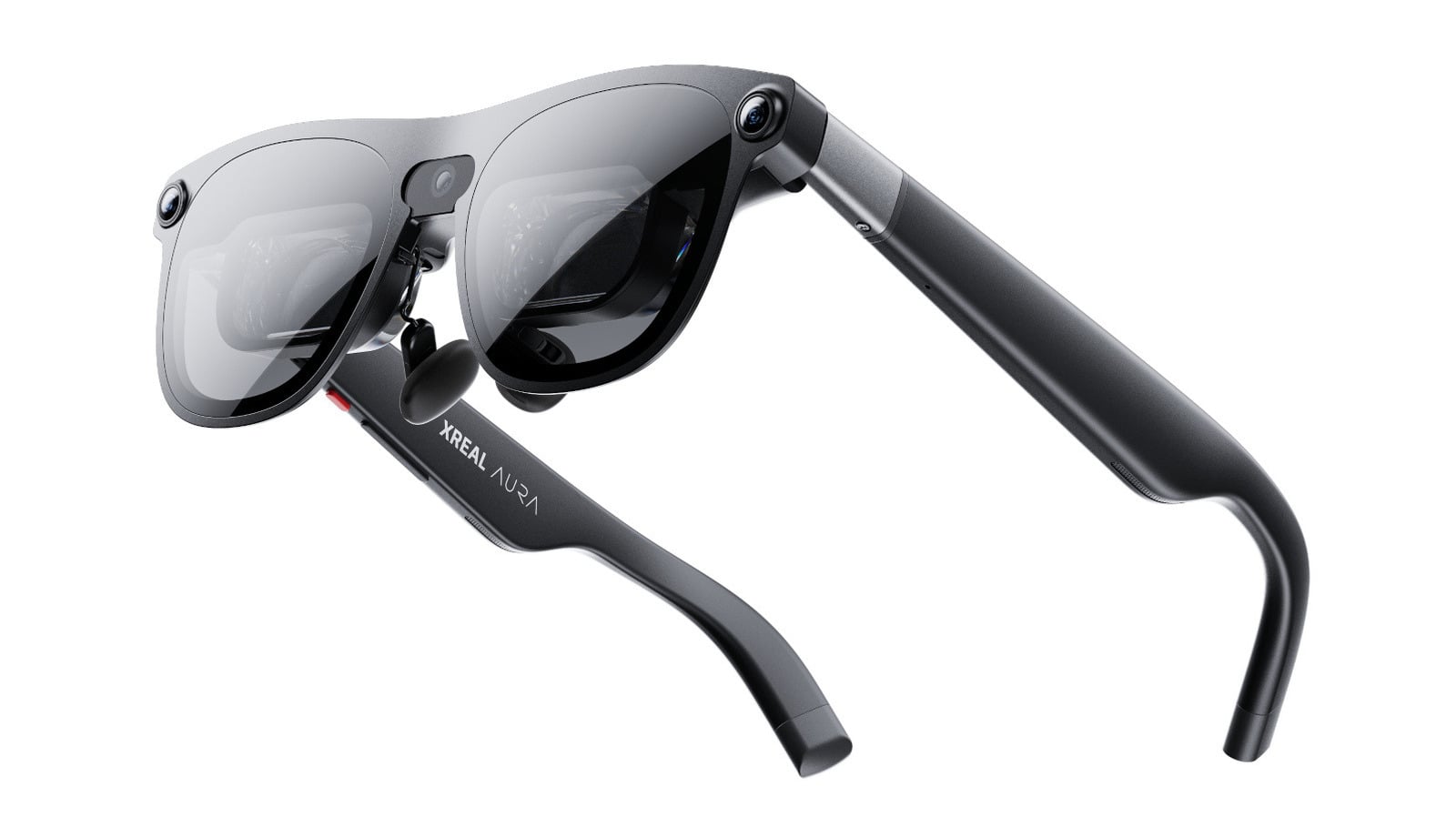 XREAL Aura Android XR glasses alongside their tethered compute puck